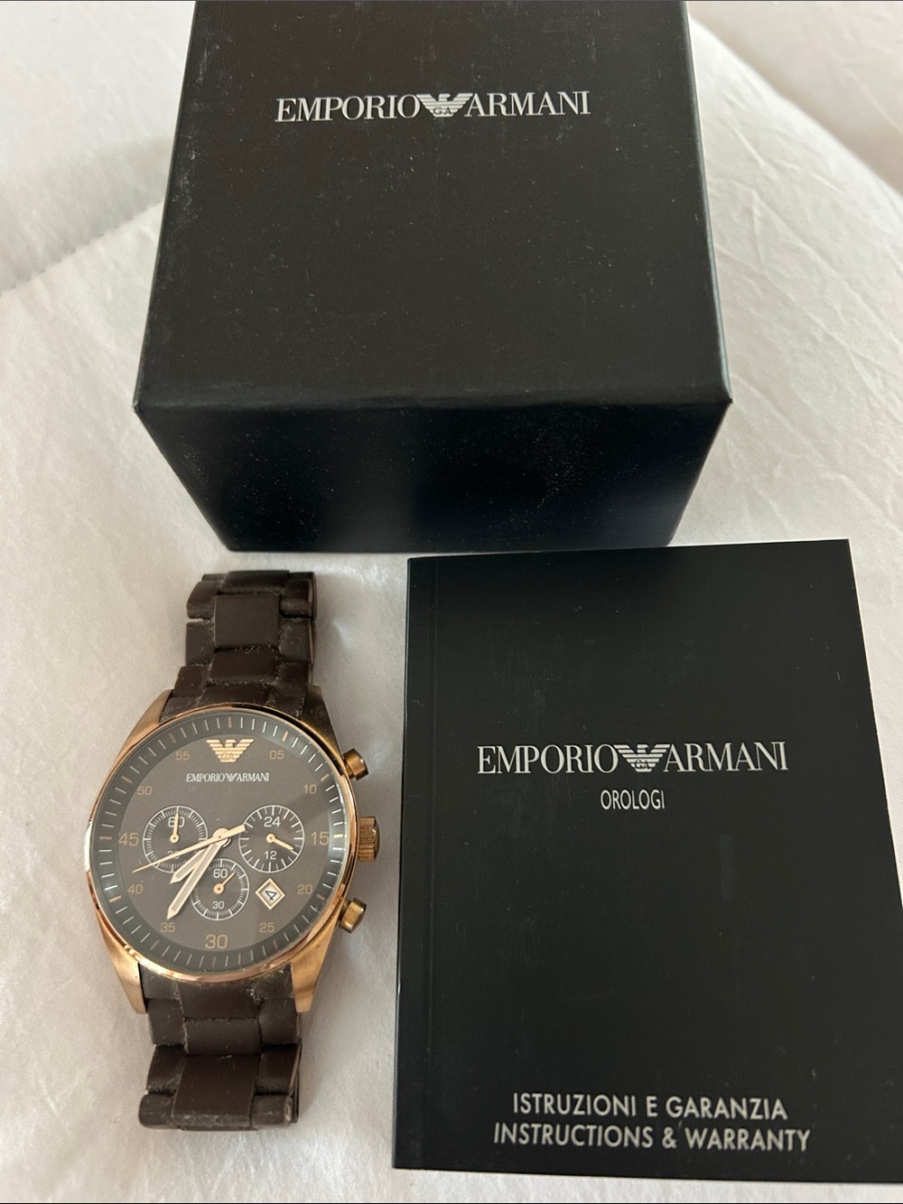Emporio Armani Brown and Rose Gold Men's Chronograph Watch